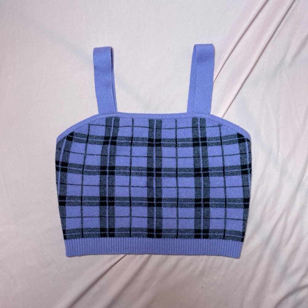 Purple Plaid Knit Tank Top